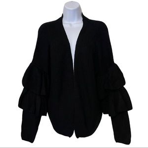 New Mode USA Black Ruffled Sleeve Cardigan